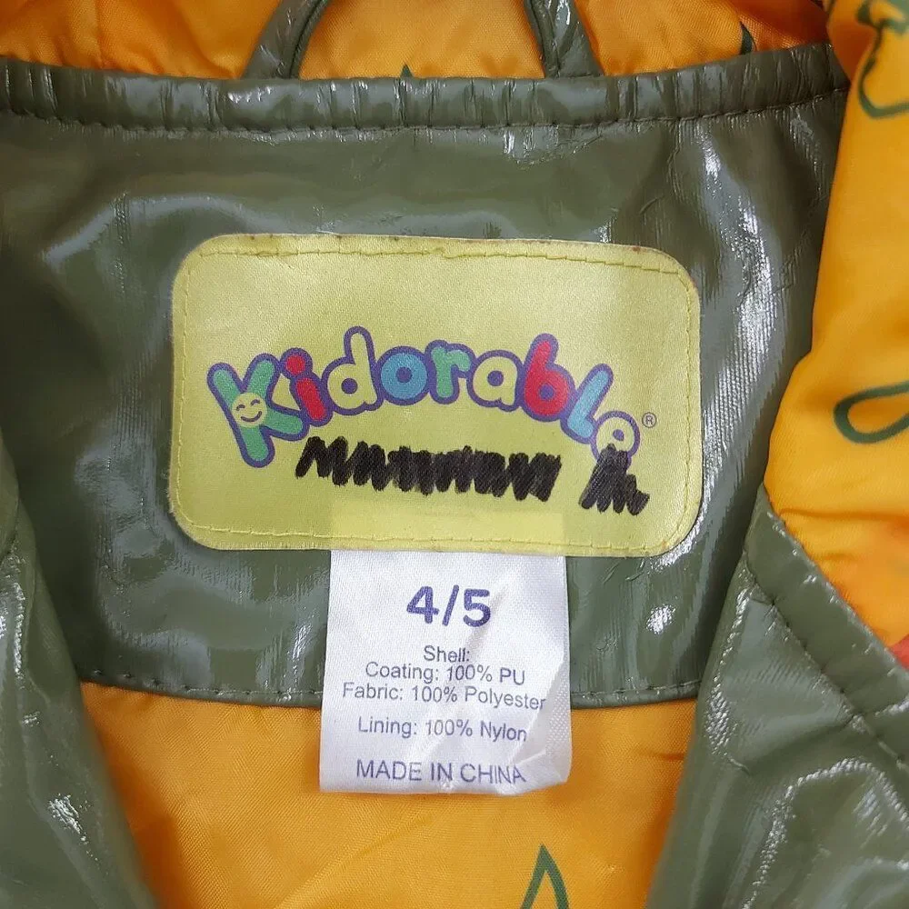 Kidorable Dinosaur Raincoat Kids 4/5 Green Spikes and Volcano All-Weather Snaps